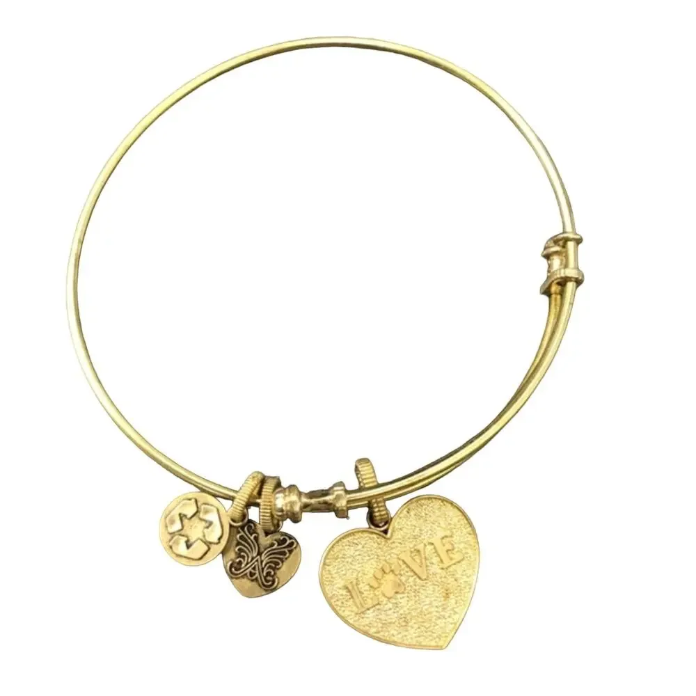 Angelica Gold Paw Heart Charm Bangle Bracelet